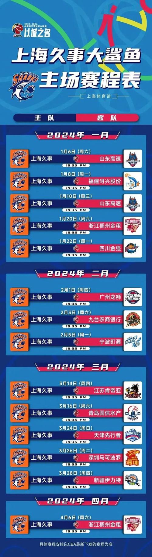 上海男篮赛程表
